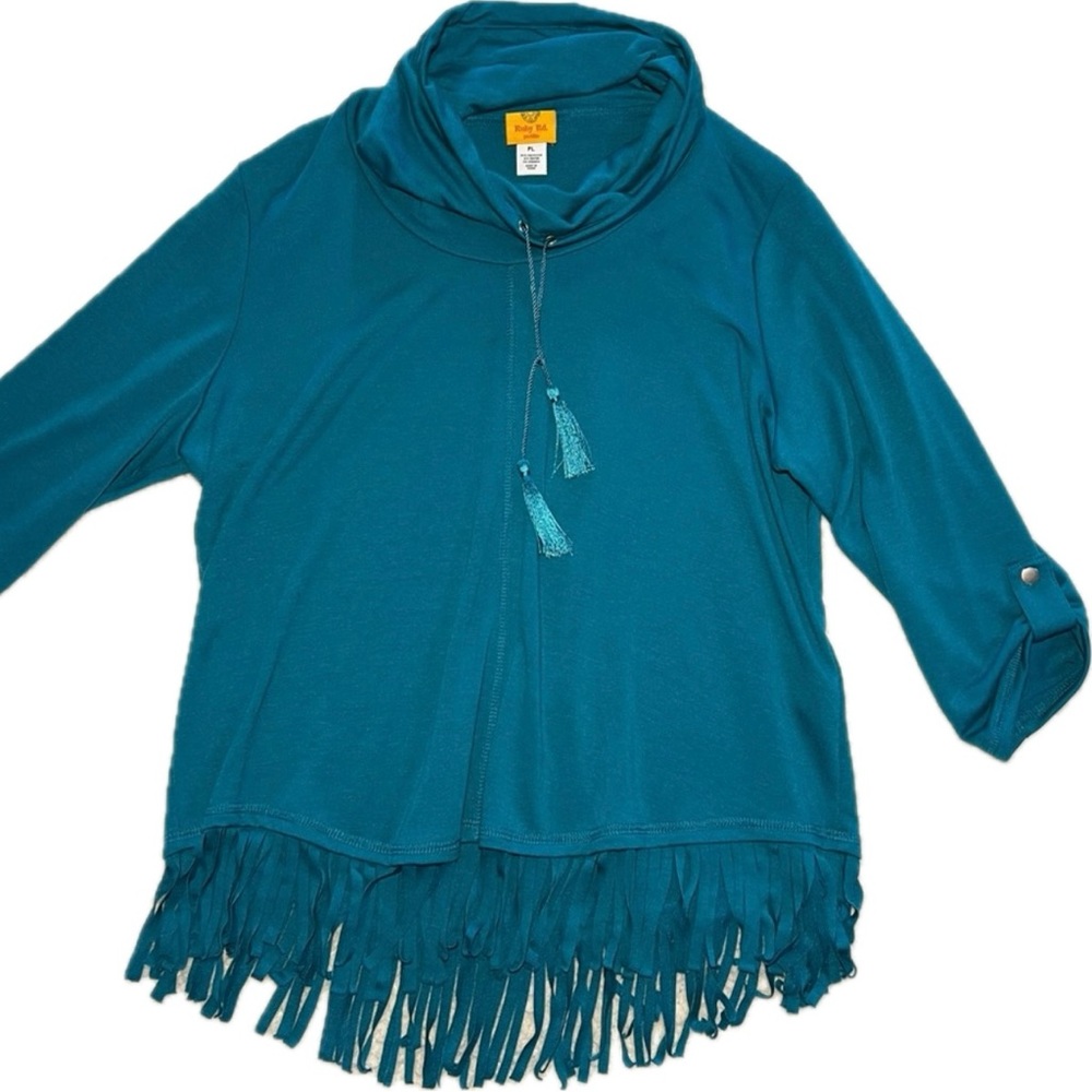 Ruby Rd. Fringe Hem Tunnel Neck Top - Picture 2 of 6